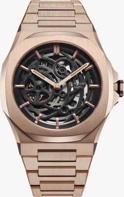 D1 Milano Mechanical Rose Gold (41.5mm) Black Skeleton Dial / Rose Gold PVD Stainless Steel Bracelet SKBJ12