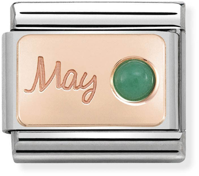Nomination Classic May Birthstone Emerald 9ct Rose Gold & Steel Charm 430508/05