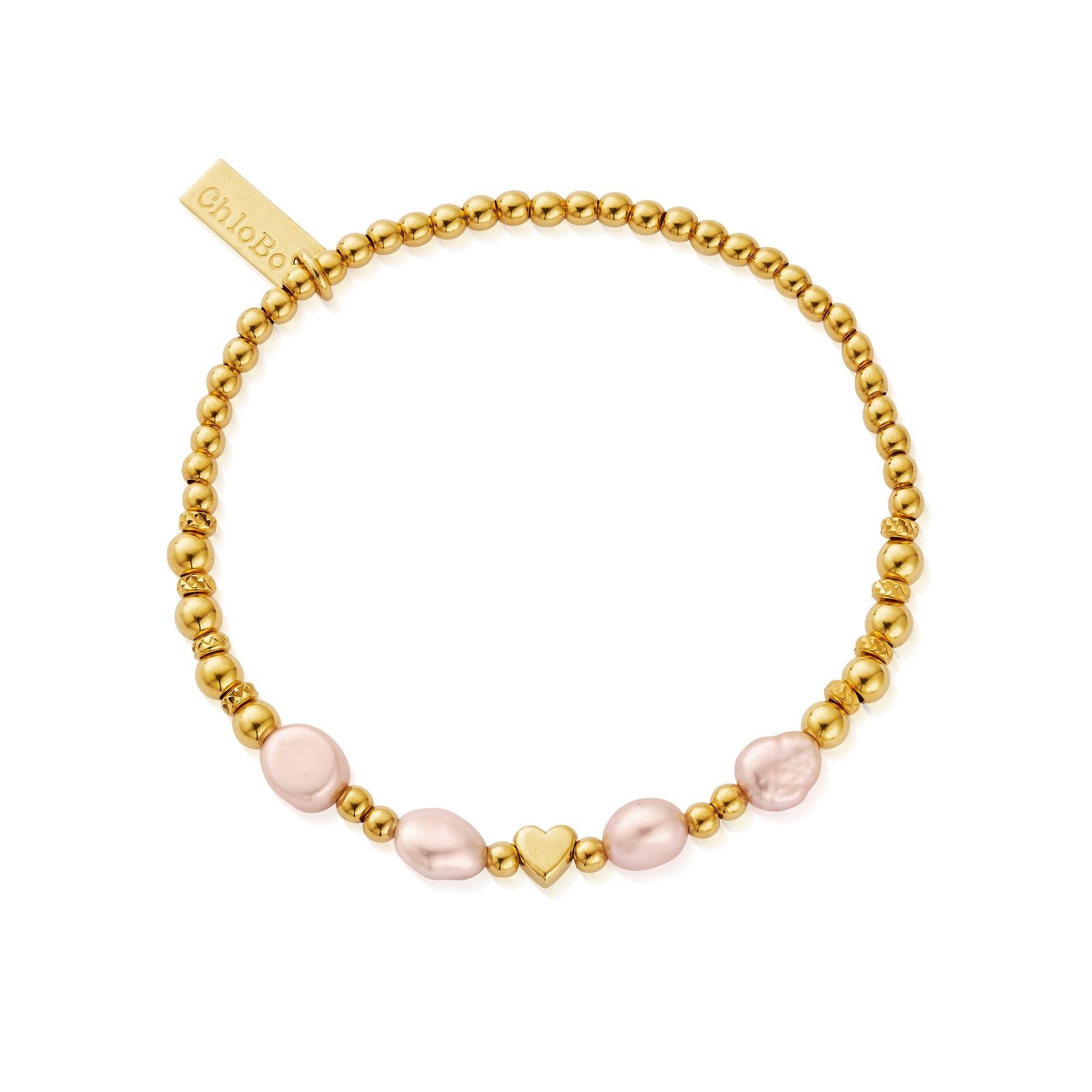 ChloBo GBFRPP 'With Love' Pink Pearl Bracelet - 18ct Gold Jewellery