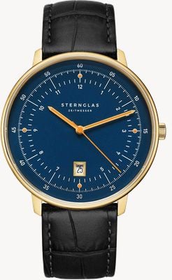 STERNGLAS Hamburg Quartz (42mm) Blue Dial / Heritage Black Leather Strap S01-HH07-HE03