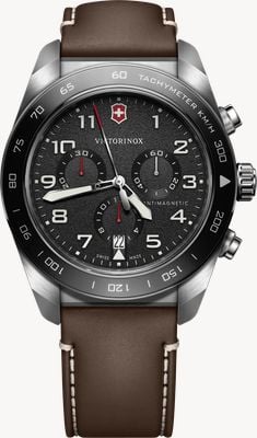 Victorinox Swiss Army Quartz Chronograph (42mm) Black Dial / Brown Leather Strap 242046