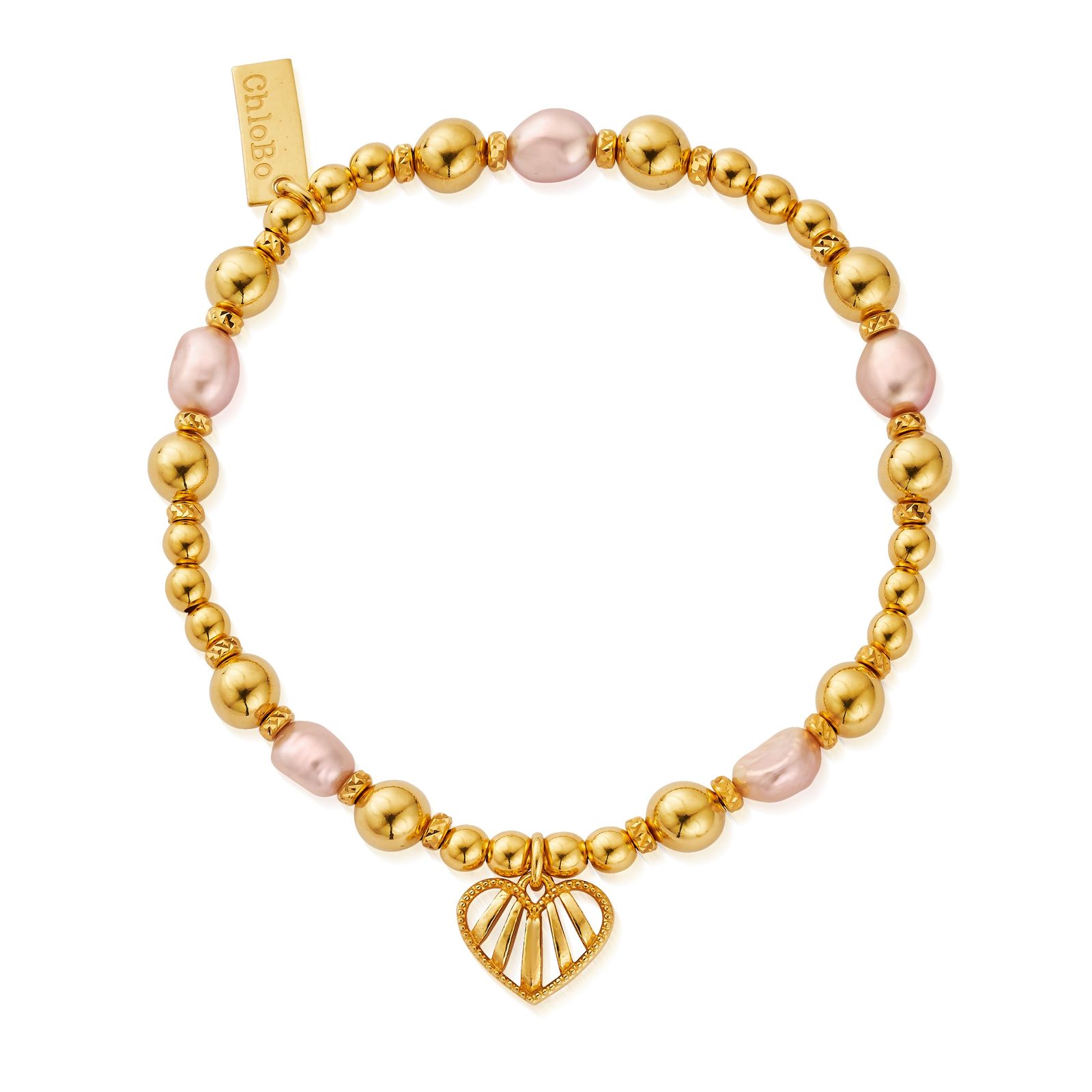 ChloBo GBPP3345 ‘Loving Heart’ Pink Pearl Bracelet – 18ct Jewellery