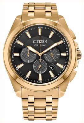 Citizen Eco-Drive Chronograph (44mm) Black Dial / Gold PVD Stainless Steel Bracelet CA4512-50E