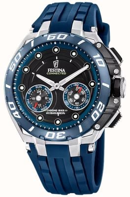 Festina Chrono Bike Connected Hybrid Smartwatch (46mm) Black Dial / Blue Rubber Strap F20763/1