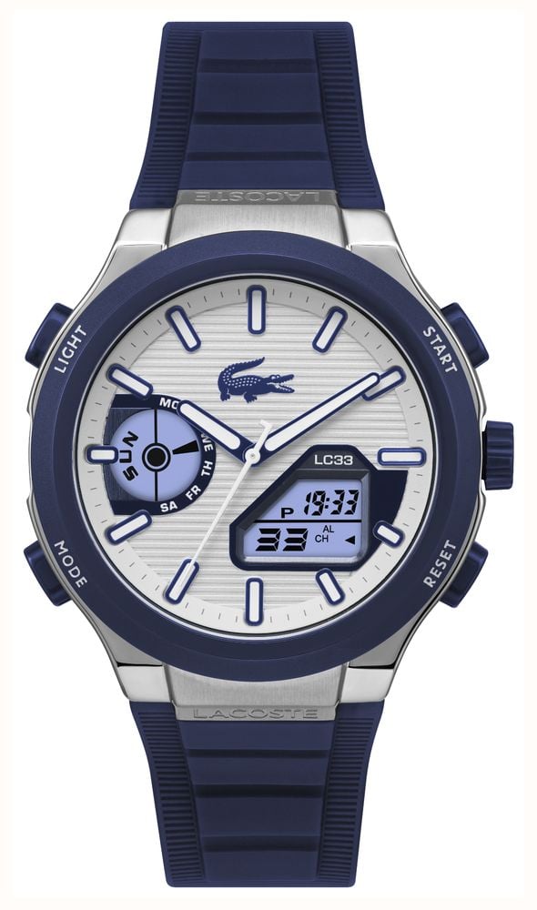 Lacoste Lc33 Dual-Display Multifunction Silver Dial Blue Silicone Strap Watch 2011515 - alternate view 2