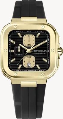 Herbelin Cap Camarat Square Quartz Chronograph (40.5mm) Black Dial / Black FKM Rubber Strap 35646P1N14CA