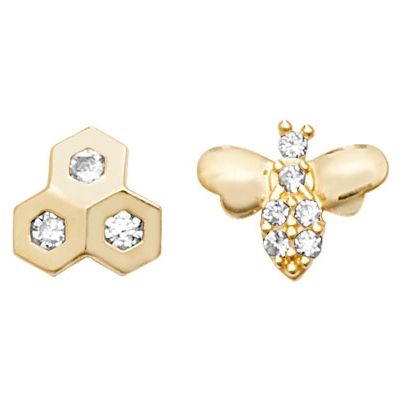 James Moore TH ES615 9k Yellow Gold Bee Hive Stud Earrings Jewellery