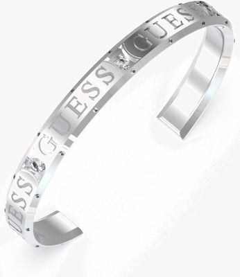 Guess Women's Just Guess Rhodium Plated Logo Round Bangle UBB03115RHL