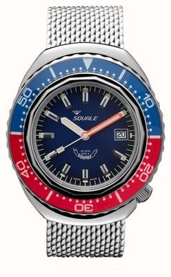 Squale 2002 Blue-Red (44mm) Blue Dial / Stainless Steel Mesh Bracelet B083401-CINSS22