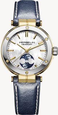 Herbelin Newport Moonphase Automatic (35mm) Mother-of-Pearl Dial / Blue Leather Strap 2879T1N19BL