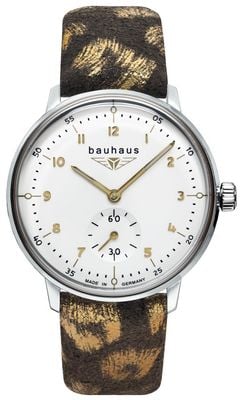 Bauhaus Classic Small-Seconds Quartz (35mm) White Dial / Leopard Print Leather Strap 20371
