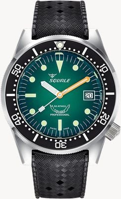Squale 1521 Green Ray (42mm) Smoky Green Dial / Black Rubber Strap Watch 1521PROFGR.HT