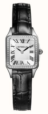 Herbelin Luna Mini Diamond Quartz (18.6mm) Silver Guilloché Dial / Black Crocodile-Effect Leather Strap 17407AP54Y08