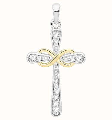 James Moore TH Silver Rhodium Plated Gold Cross Pendant G61069