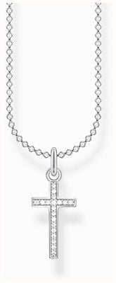 Thomas Sabo Cross Pendant Necklace White Zirconia Gemstones Sterling Silver KE2043-051-14