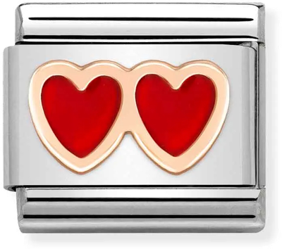 Nomination Classic Double Heart 9ct Rose Gold & Steel Enamel Charm 430202/13