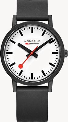 Mondaine Essence Quartz Black Natural Rubber Strap White Dial MS1.41110.RB