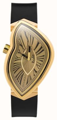 Exaequo Melting Watch Revolve IP Yellow Gold (33mm) Gold Dial / Black Silicone Strap EX 0032.0003