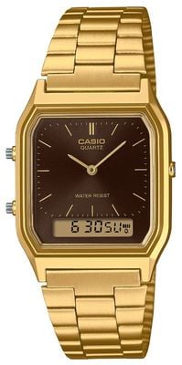 Casio Vintage AQ-230 Series (29.8mm) Brown Sunray Dial / Gold PVD Stainless Steel Bracelet AQ-230GA-5AMQYES