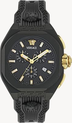 Versace Men's V-LEGEND CHRONO (44mm) Black Chronograph Dial / Black Bio-Based TPU Strap VE9L00124