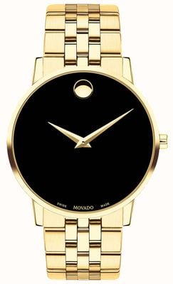 Movado Men's Museum Gold Plated Bracelet/Case Black Dial 0607203