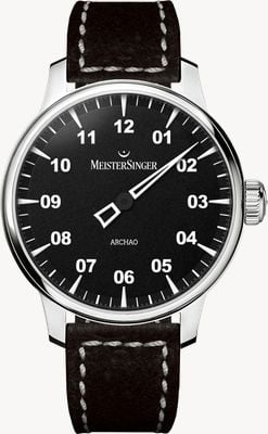 MeisterSinger Archao Automatic (43mm) Black Grained Dial / Black Leather Strap AR902