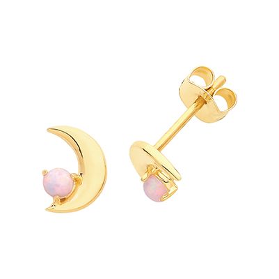 Treasure House ES664 9ct Yellow Gold Opal Moon Stud Earrings Jewellery