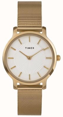 Timex Transcend (34mm) White Dial / Gold PVD Stainless Steel Mesh Bracelet TW2Y10300