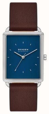 Skagen Men's Hagen (36mm) Blue Rectangular Dial / Brown Leather Strap SKW6930