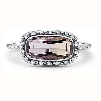 Elements Gold 9ct White Gold Diamond and Ametrine Elongate Ring Size 56 GR609 56