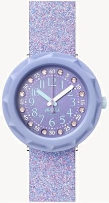Flik Flak LILAXUS | Purple Glitter Silicone Strap | Purple Dial FCSP102