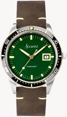 Accurist Men's Dive (42mm) Green Dial / Brown Leather Strap 72000