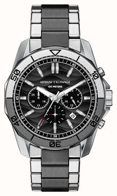 Armani Exchange SPENCER Chronograph (44mm) Black Wave Dial / Two-Tone Stainless Steel Bracelet AX1973