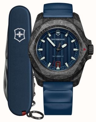 Victorinox I.N.O.X. Carbon Automatic + Spartan Swiss Army Knife (41mm) Blue Dial / Blue Rubber Strap 242022.1