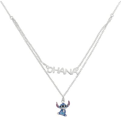 Disney Ladies Silver Stitch and Ohana Double Row Necklace N903632RRHL-17.PH