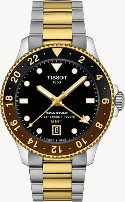 Tissot Seastar 1000 Quartz GMT (40mm) Black Dial / Two-Tone Stainless Steel Bracelet Watch T1208522205100