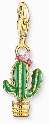 Thomas Sabo Cactus Charm | Gold Plated Sterling Silver | Enamel and Crystal 1928-471-7