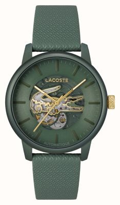 Lacoste Men's 12.12 Automatic (43mm) Green Open Heart Dial / Green Leather Strap 2011384