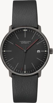 Junghans Max Bill Automatic Bauhaus (38mm) Black Dial / Black Leather Strap 27/4308.02