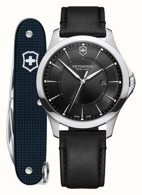 Victorinox Alliance & Swiss Army Knife Set (40mm) Black Dial / Black Leather Strap 241904.1