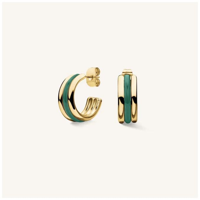 Rosefield Jewellery JEETG-J716 Emerald Triple Gold Hoops