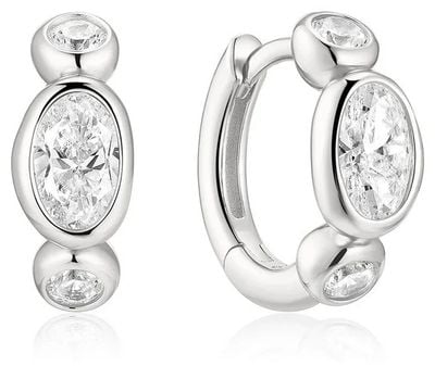 Ania Haie Silver Bezel Organic Pebble & Round Huggie Hoop Earrings E076-13H