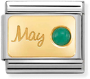 Nomination Classic May Birthstone Emerald 18ct Gold & Steel Charm 030519/05