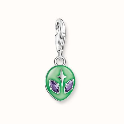 Thomas Sabo Charm Pendant Alien With Green Cold Enamel and White Zirconia Silver 2050-041-6