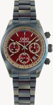 Out Of Order Sporty Cronografo Quartz (40mm) Red Sunray Dial / Aged Stainless Steel Bracelet Watch OOO.001-30.RG