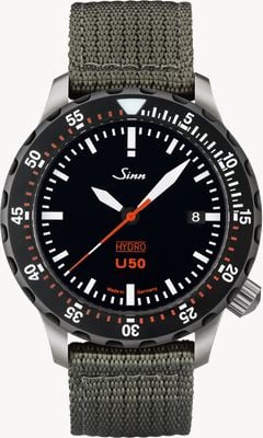 Sinn U50 HYDRO SDR 5000m (41mm) Black Dial / Olive Grey Textile Strap Watch 1051.040 OLIVE TEXTILE