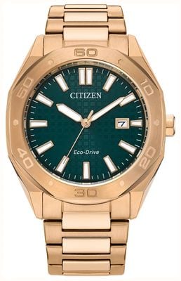 Citizen Eco-Drive Sport (41mm) Textured Green Dial / Gold PVD Stainless Steel Bracelet BM7633-81X