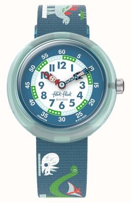 Flik Flak Living History (31.85mm) Blue and White Dial / Blue Recycled PET Fabric Strap FBNP229