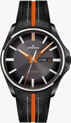 Junghans Meister S Day/Date Automatic (44.2mm) Brushed Anthracite Dial / Black Hybrid Rubber Strap 27/4612.00