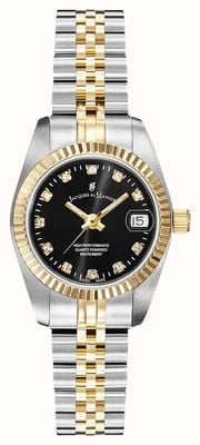 Jacques Du Manoir Inspiration Elegance (26mm) Black Sunray Dial / Two-Tone Stainless Steel Bracelet NRO.20